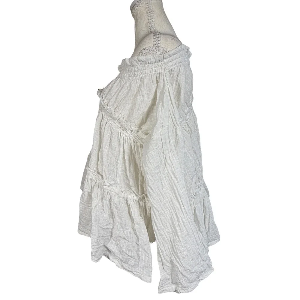 Free People‎ Peasant Top S Ivory Cotton Gauze Off Shoulder Bell Sleeve Boho